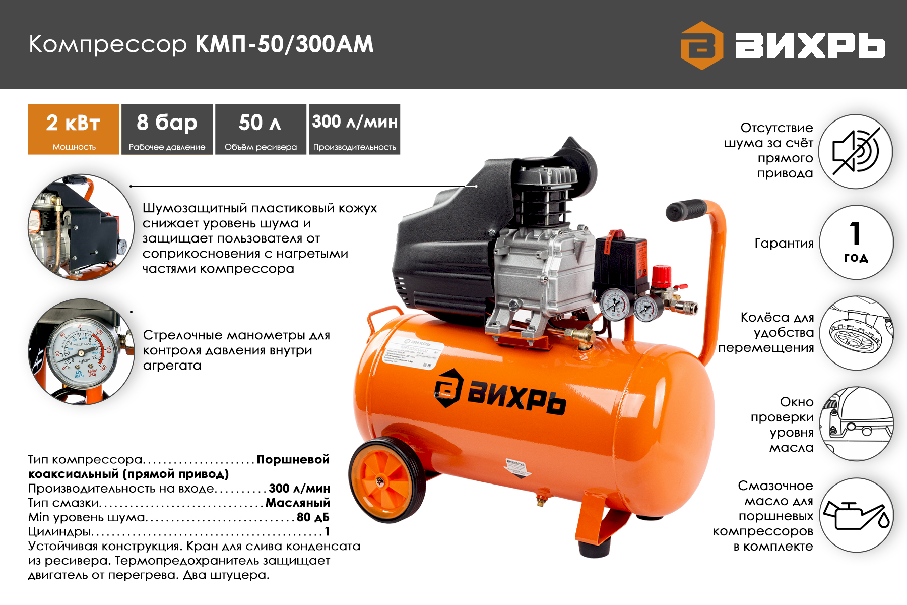 Компрессор Вихрь КМП-50/300АМ