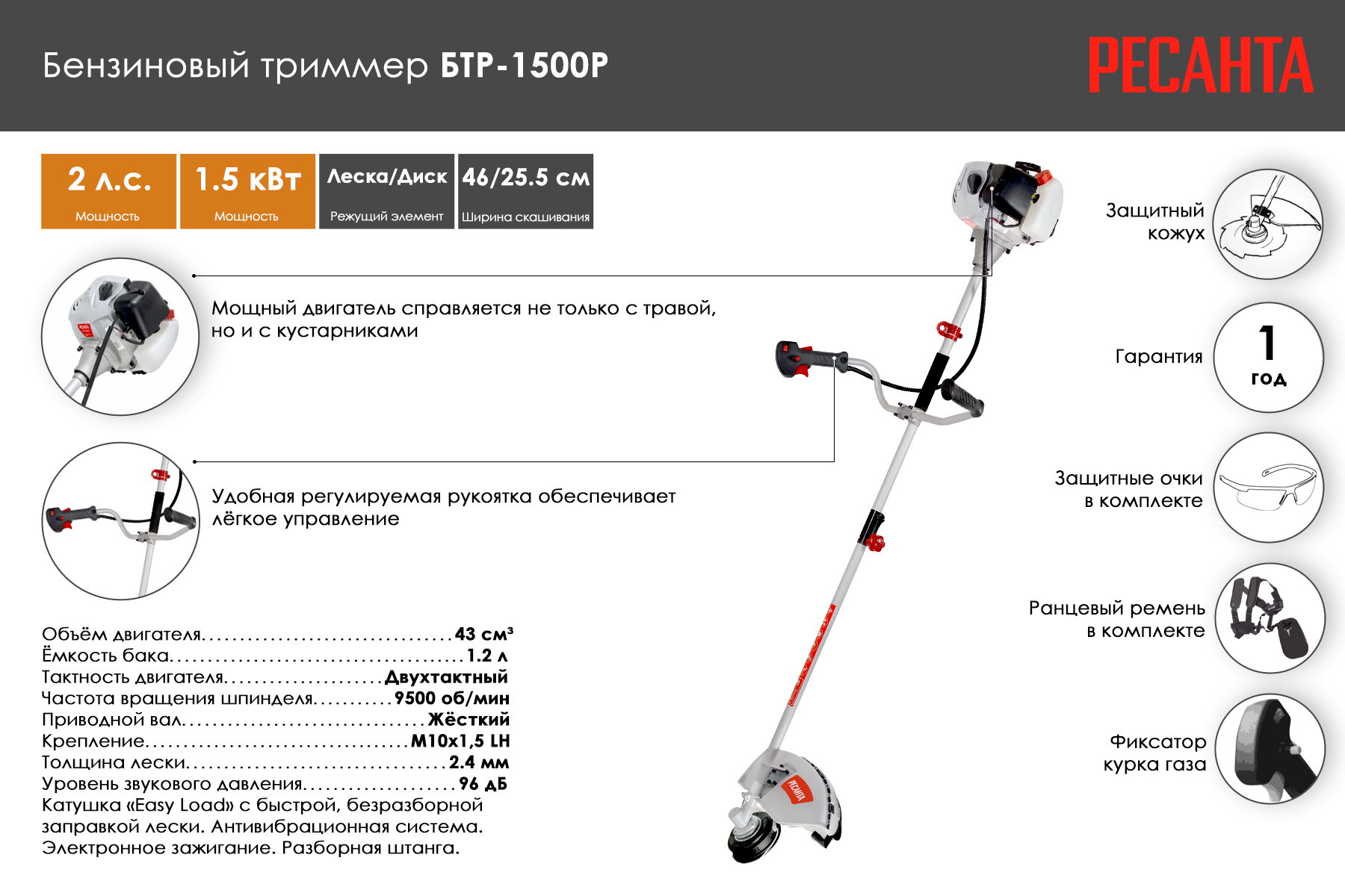 Бензиновый триммер Ресанта БТР-1500Р
